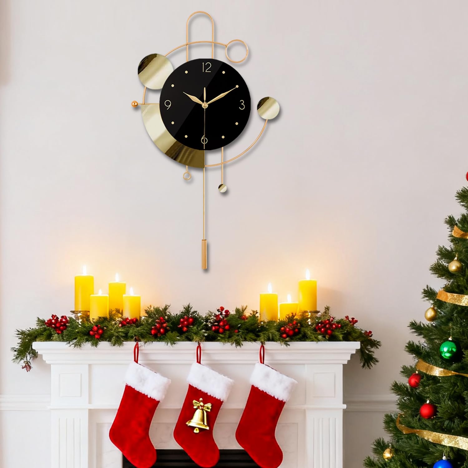 Reloj de pared con péndulo, silencioso, sin tictac, funciona con pilas, modernos relojes de pared grandes para sala de estar, dormitorio, granja, oficina, cocina, decoración de pared para el hogar