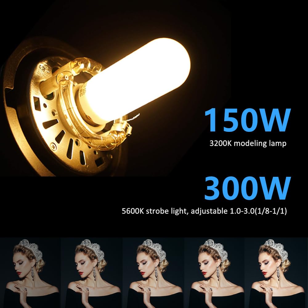 Godox MS300 Kit de lumière stroboscopique de Studio pour la Photographie, 2Pack 300W Stroboscope Photo avec Monture Bowens, Déclencheur de Flash, boîte à lumière, trépied, Sac de Rangement, Parapluie