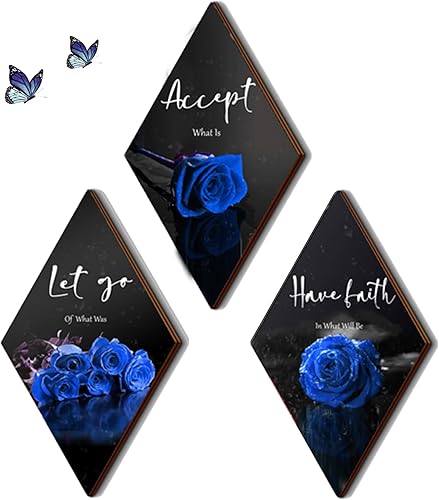 3 piezas de decoración de baño azul rosa para dormitorio, decoración de pared de granja, arte de pared de madera inspiradora con letrero de aceptar