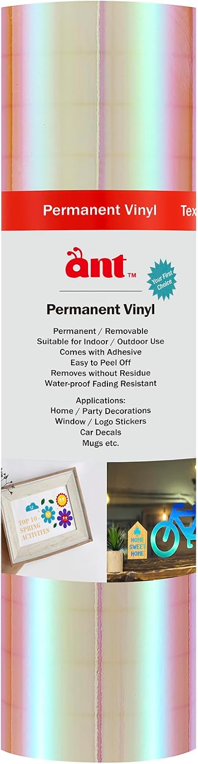 Ant PVP 9.5 inch Width Holographic Smart Matless Vinyl 9.5inch x 20ft, Transparent with Red Light Compatible with Cricut Joy Xtra Decals Stickers&More All-Weather&Fade-Proof Ideal for Outdoor Use