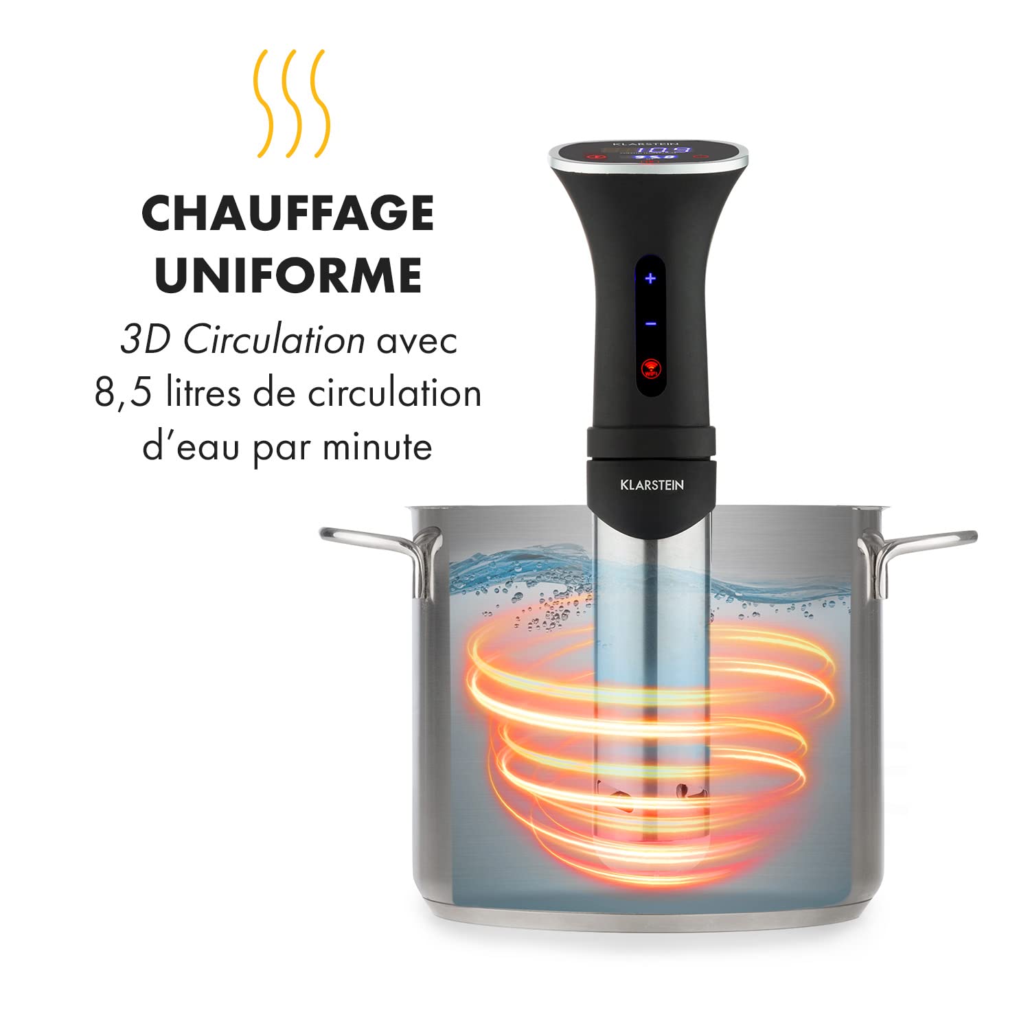KLARSTEIN Quickstick Smart - Cooker sous vide, circulation 3D, contrôle par appli, écran tactile, températures 20-95 ° C, minuterie, 1200 W, capacité 10 à 15 L, profondeur d'immersion min 11 cm - noir
