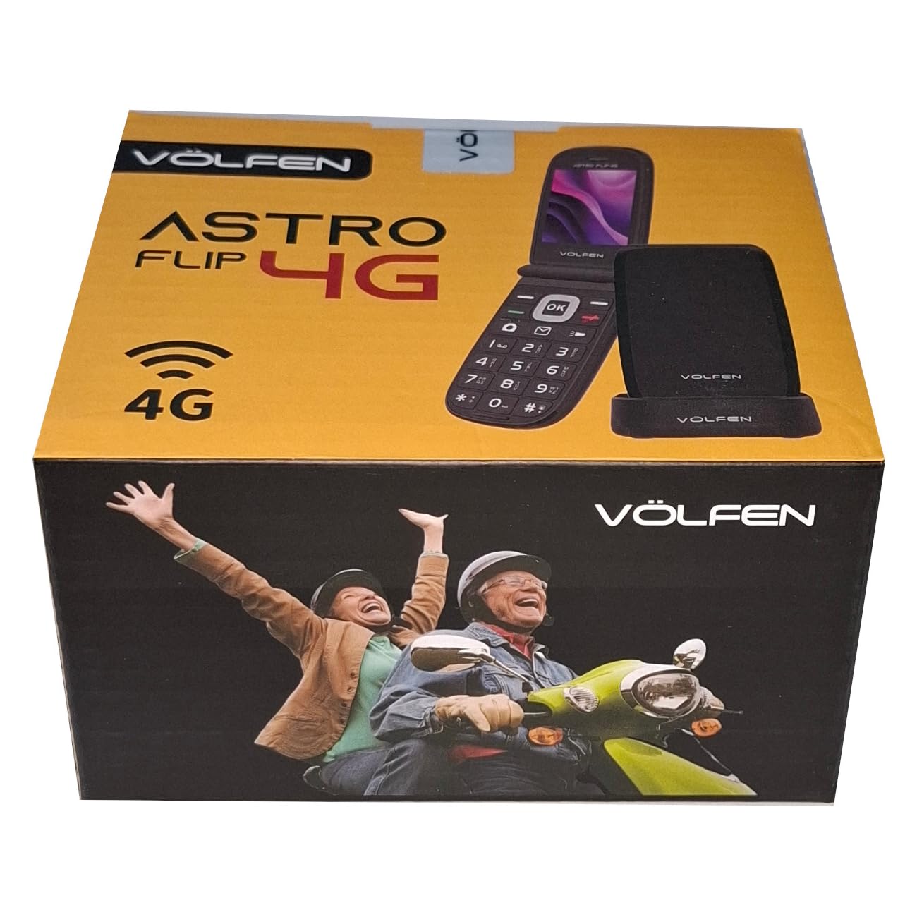 Astro Flip 4G - Teléfono Móvil para Personas Mayores con Tapa, Teclas Grandes y Pantalla XXL de 2,8”, Botón SOS, Fácil De Usar, Base de Carga USB-C, Doble SIM (Negro)