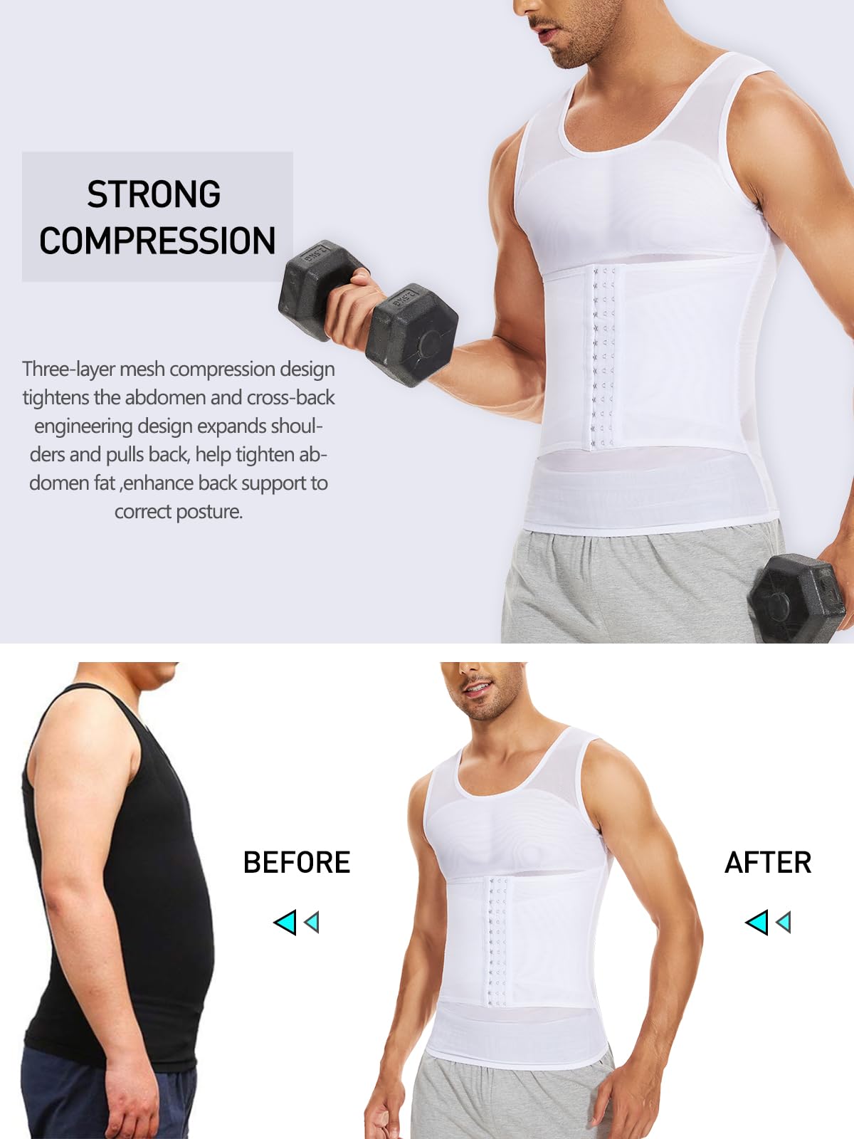 SLIMBELLE Męska koszulka kompresyjna Wyszczuplająca urządzenie do modelowania sylwetki Podkoszulek Kamizelka Klatka piersiowa brzucha Trening Talia Trenażer Tank Top