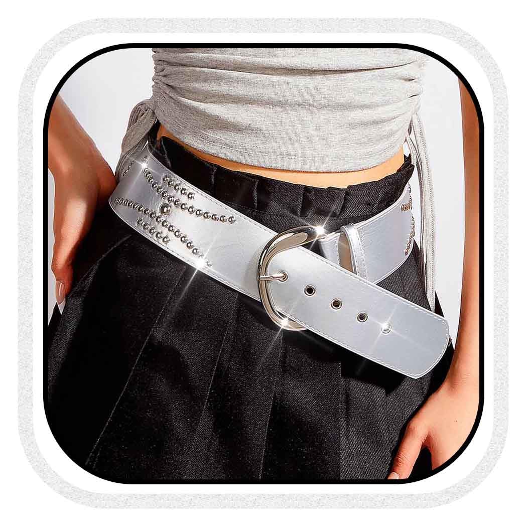 Ceinture large en cuir argenté ajustée pour structurer la taille - 8