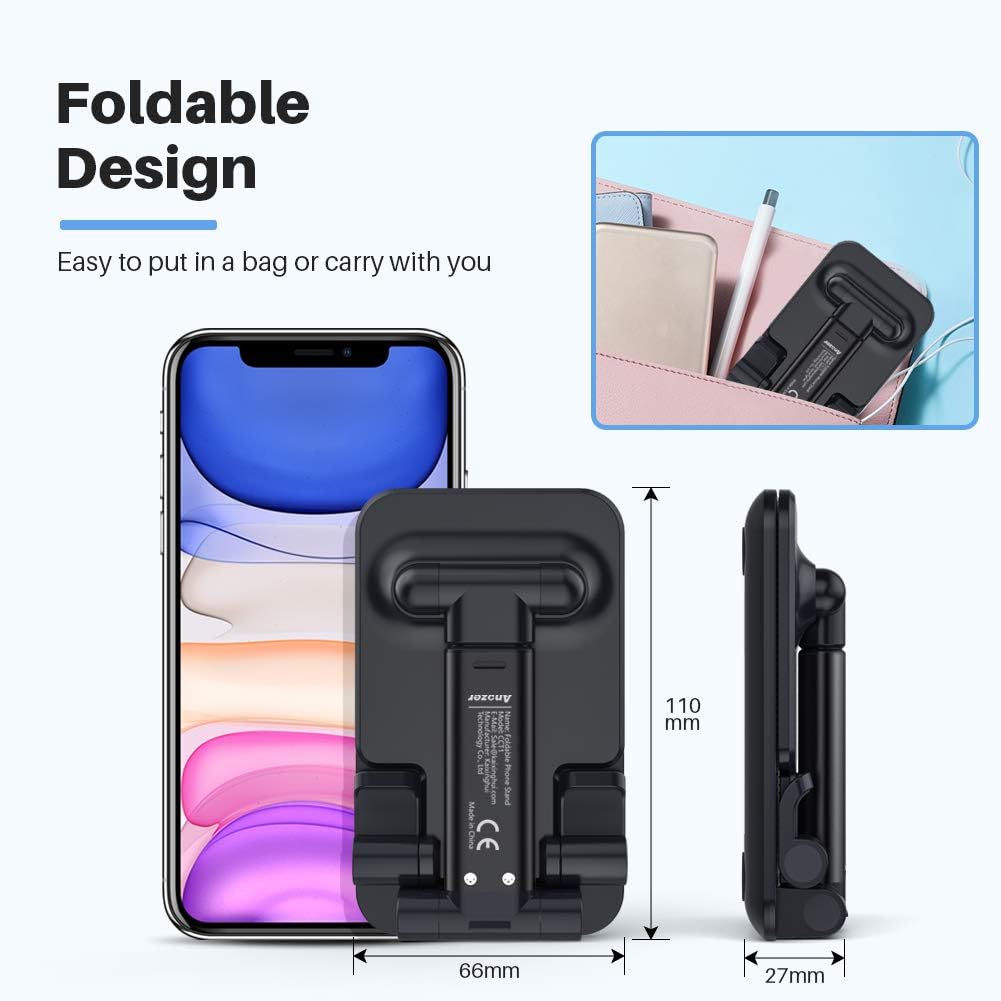 Anozer Foldable Cell Phone Stand, [2021 Updated] Angle & Height Adjustable Desk Phone Holder with Stable Anti-Slip Design Compatible with iPhone 13/13 Mini/13 Pro/13 Pro Max/12 Pro/iPad Mini/Kindle