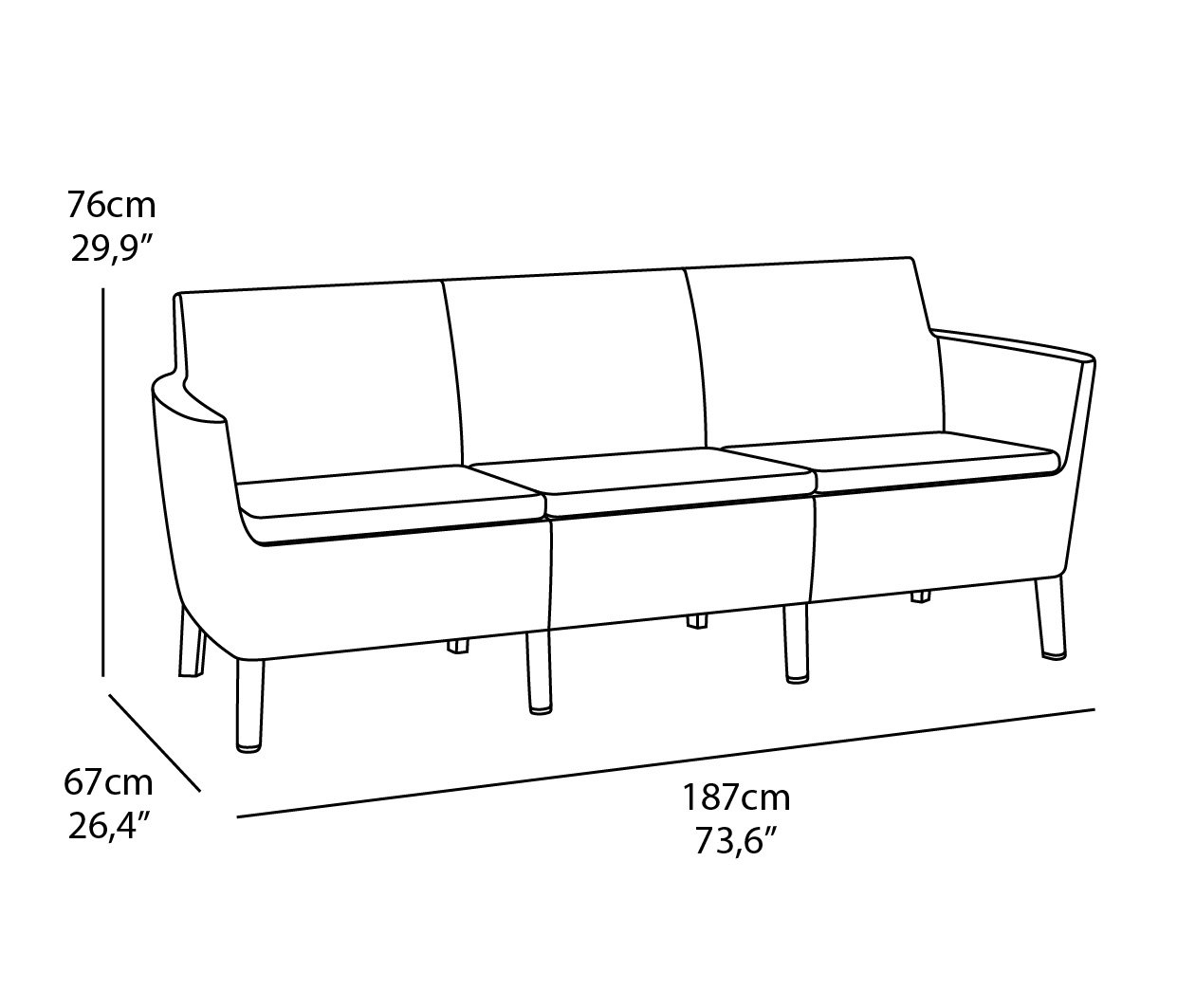 Keter Salemo Canapé d'extérieur 3 Places, Coussins Inclus Graphite