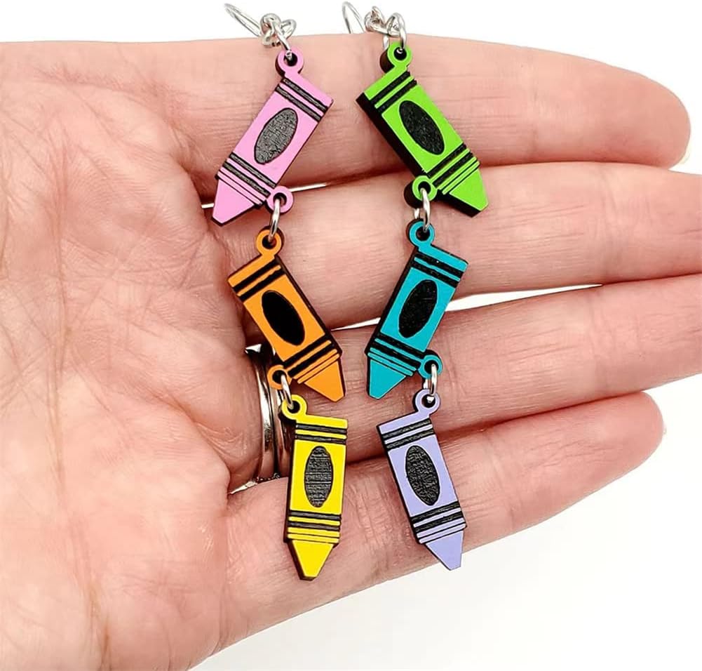 Double Sided Wooden Pencil Crayon Earrings Teacher Earrings for Women Handmade Funny Pencil Book Drop Dangle Earrings for Teachers Appreciation Day Back to Creative Jewelry Gifts (3 Painting brush Earrings) - Image 4