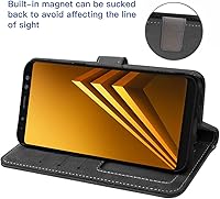 Vista 4 de Asuwish Funda tipo cartera compatible con Samsung Galaxy A8 Plus 2018 y protector de pantalla de vidrio templado, soporte para tarjetas de crédito