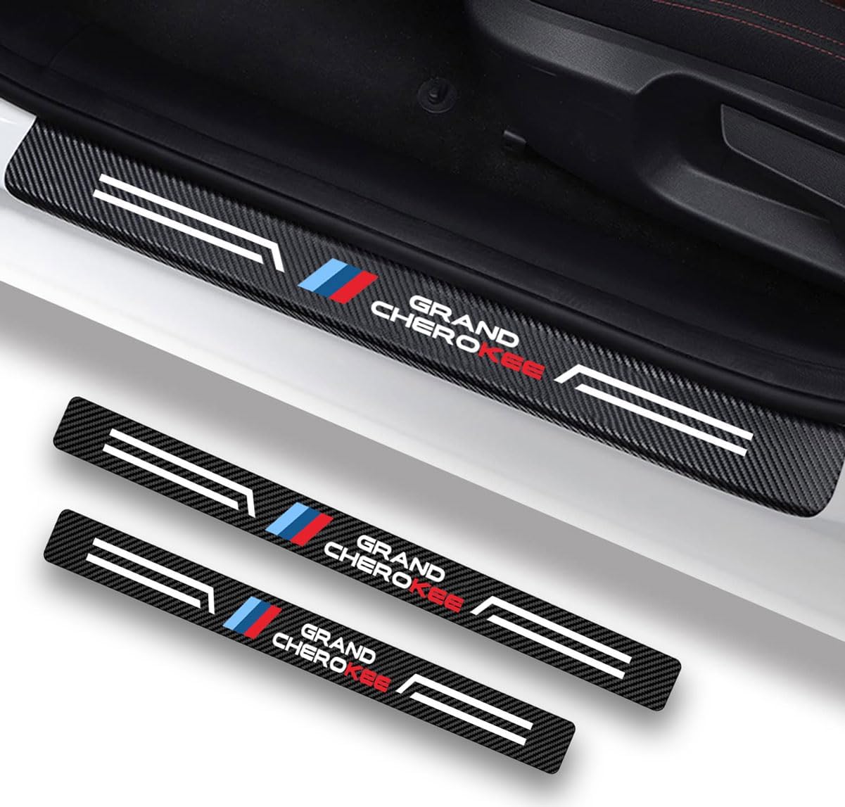 4Pcs Car Door Sill Protector Reflective 4DCarbon Fiber