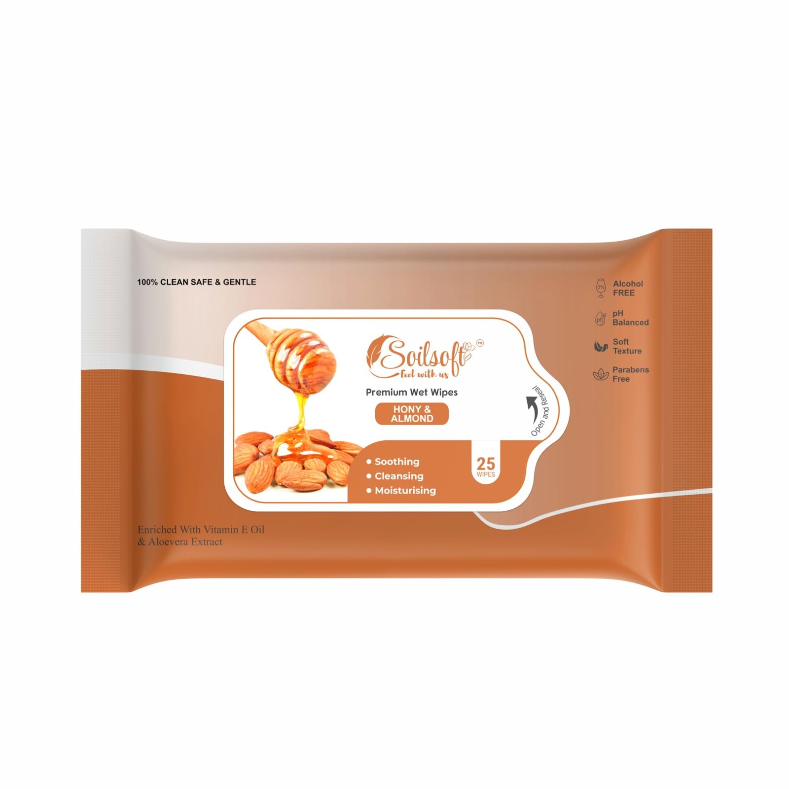 Soilsoft Honey & Almond Wet Wipes | Nourishing Skin Cleansing Wipes | Moisturising Soft Texture Facial Tissues | Alcohol Free pH Balanced | Gentle Daily Use Wipes | Hydrating Care | Light Cream Beige Pack (pack of 1)-image-45