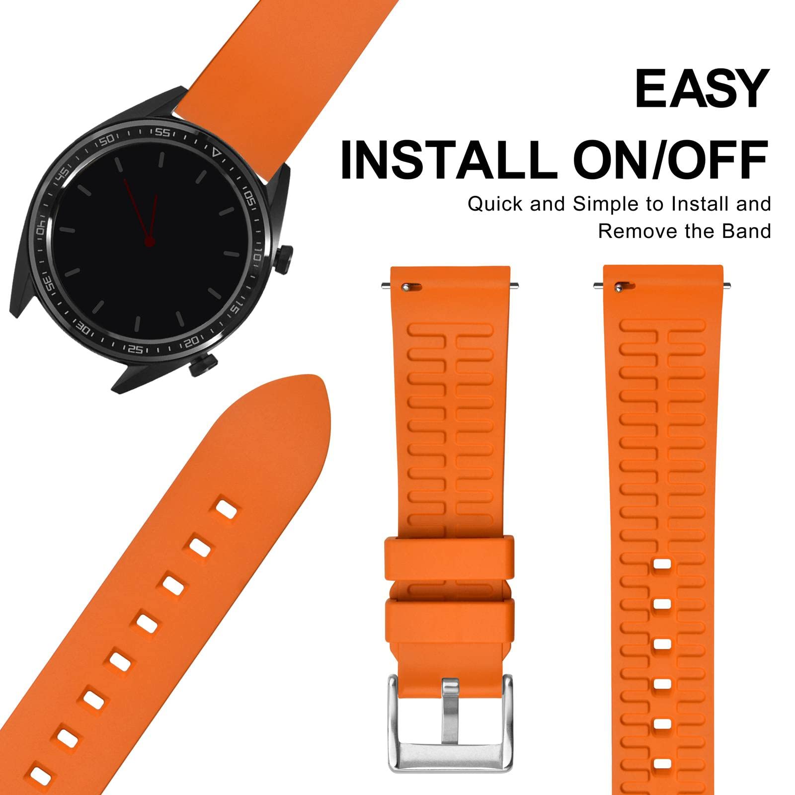 ANNEFIT Bracelet en Caoutchouc Fluoré 18mm 19mm 20mm 21mm 22mm 23mm 24mm, Bracelets de Montres à Libération Rapide