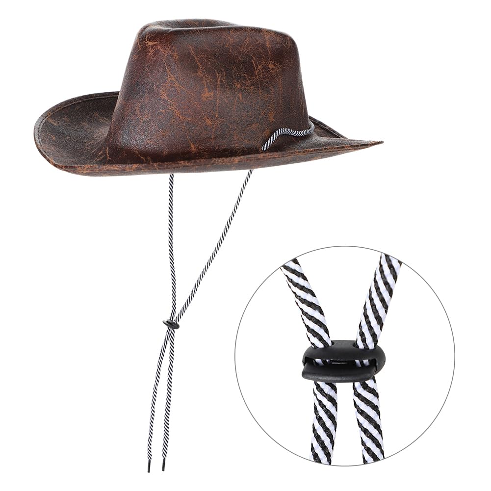 QCHOMEE Women Sleeveless Short Jackets Cowboy Hat Outfits Set Ladies Retro Western Cowgirl Hippie Costume Vest with Tassel Faux Suede Cowboy Hat Fringe Vest Fancy Dress Costume Set Brown - Image 4