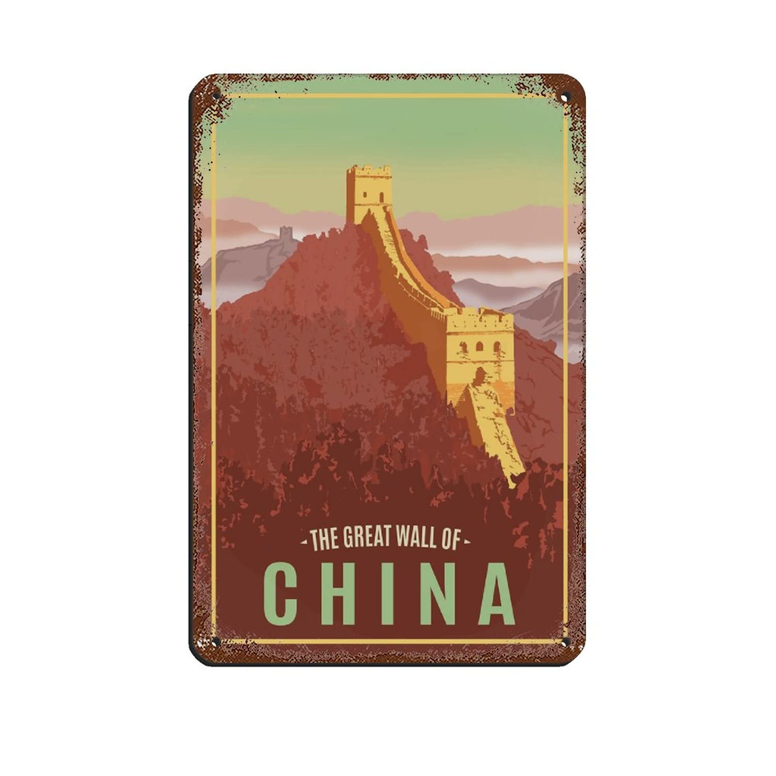 Oudrspo The Great Wall Of China Travel Poster Vintage Tin Sign 8X12inch Home Office Kitchen Pub Club Cafe Bar Farm Restaurant Collection Metal Wall Art Retro Plaque
