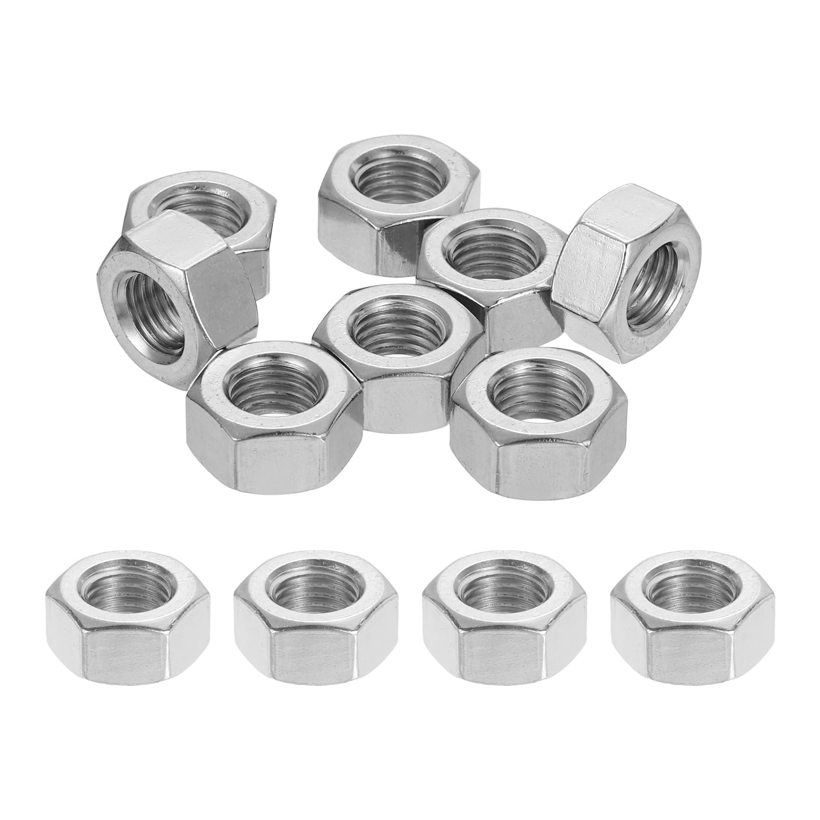 sourcing map M10x1.25mm Hex Nuts, 12Pcs 304 Stainless Steel Metric Fine Thread Hexagon Lock Nuts Fasteners for Machinery Automotive Industrial Use, 16mm / 0.63" Width 8mm / 0.31" Height