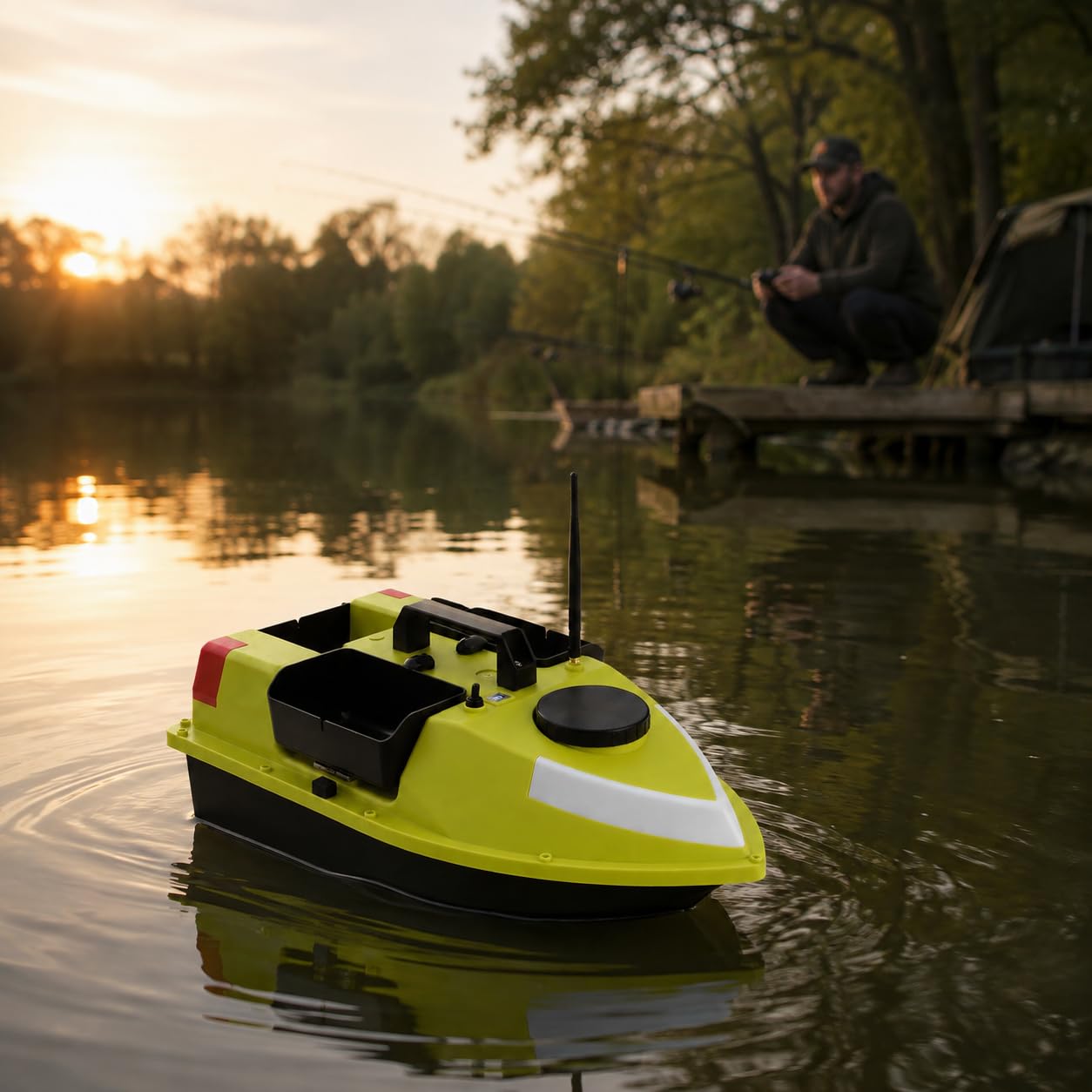 Barca da pesca con GPS, barca da esca radiocomandata, 600 m, portata 1,5 kg, 99 punti di posizione, doppio motore, luce notturna a LED, batteria 2 x 5200 mAh, barca da pesca impermeabile per