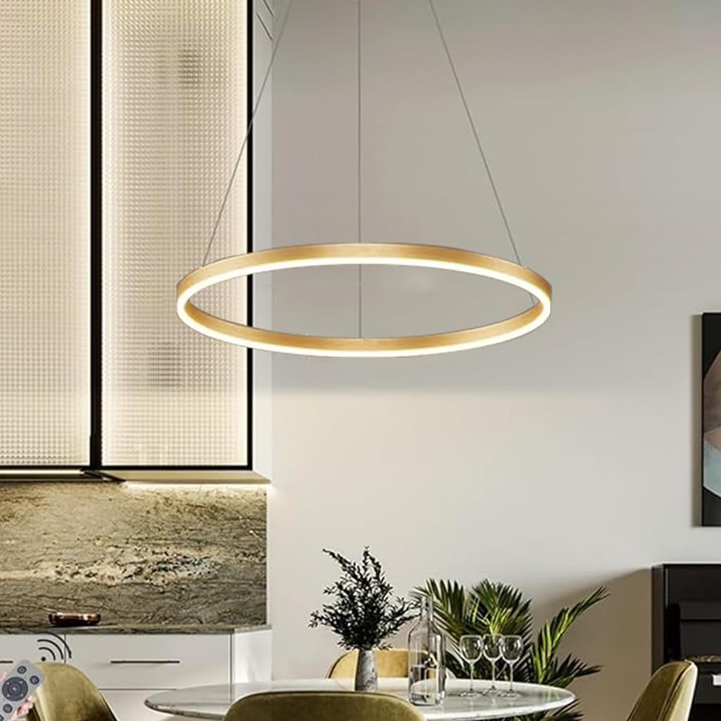 JIAODIE LED Pendant Light Modern Ring Circle Design Chandelier Lighting Dimmable Ceiling Hanging Lamp For Dining Table,Dining Room,Kitchen Island,Living Room (Color : Gold, Size : 1 ring/40CM/28W)