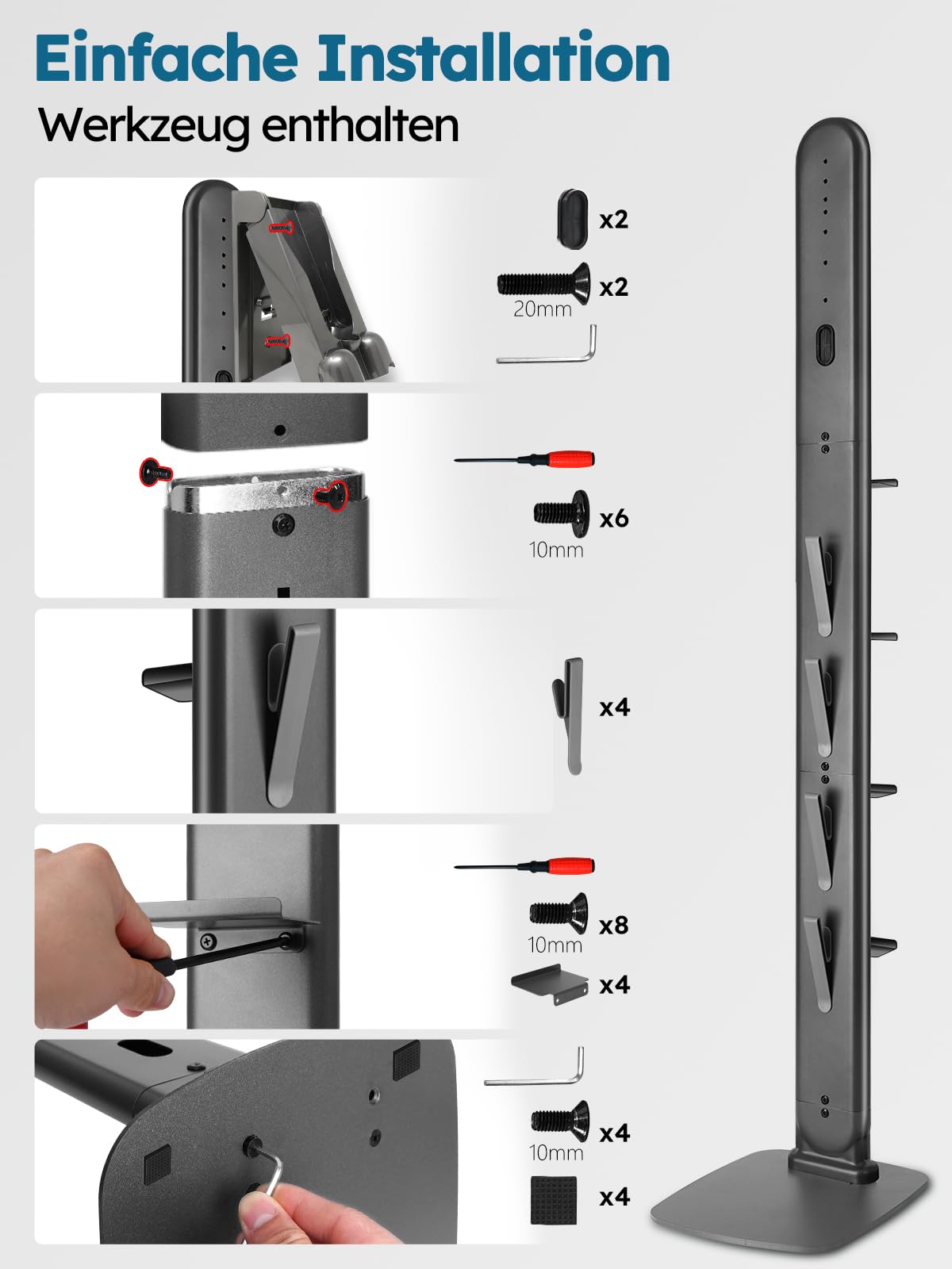 JUPELI Soporte para aspiradora Dyson V16/Gen5/V15/V12 (4 estantes) | Soporte de metal con 4 ganchos y 4 estantes, sin taladrar, organizador de cables oculto, para V11/V10/V8/V7/V6