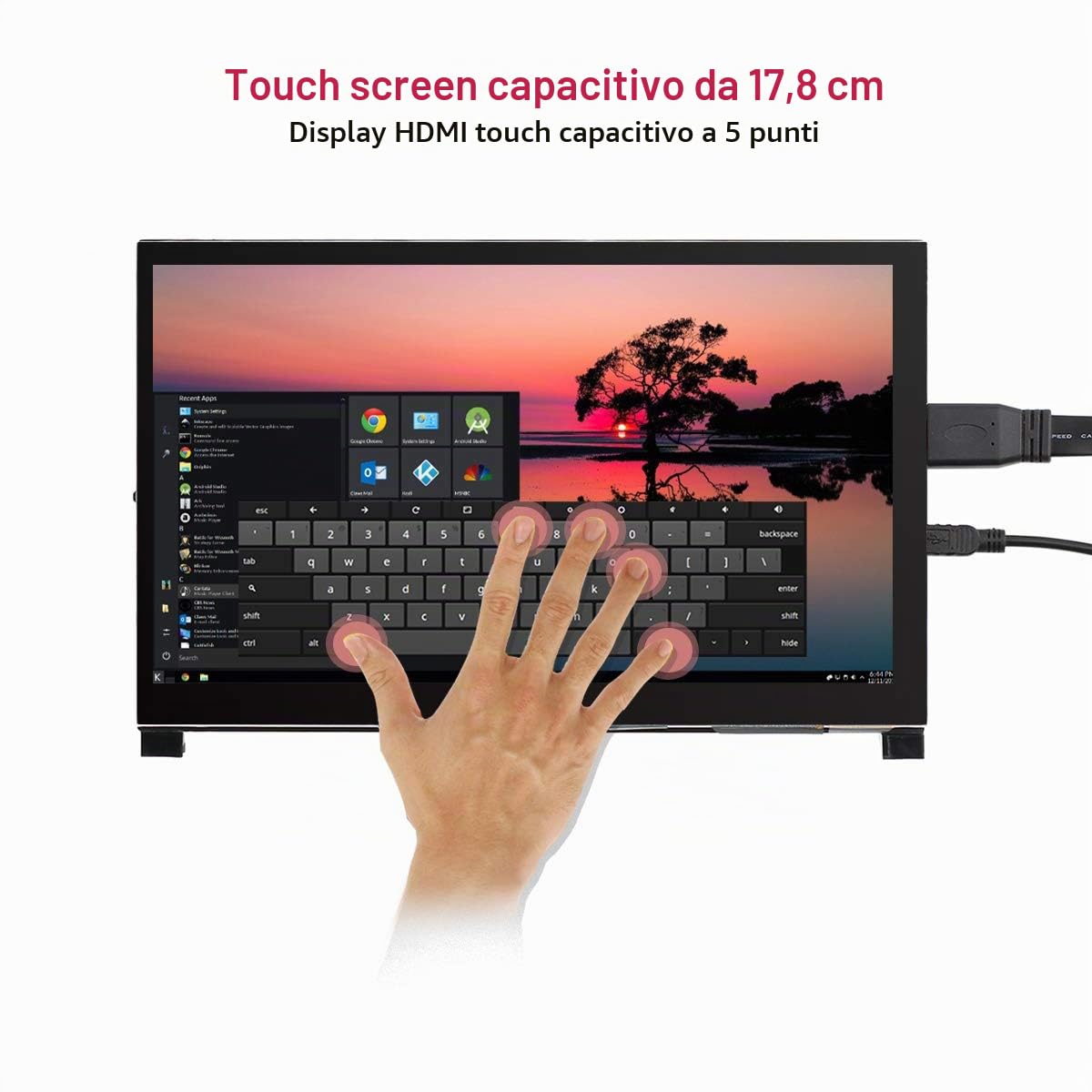 ELECROW Monitor Touchscreen 7 pollici per Raspberry Pi, Schermo IPS Portatile con Risoluzione 1024x600, Compatibile con PC, Console da Gioco, BB Black, Banana Pi, Jetson Nano