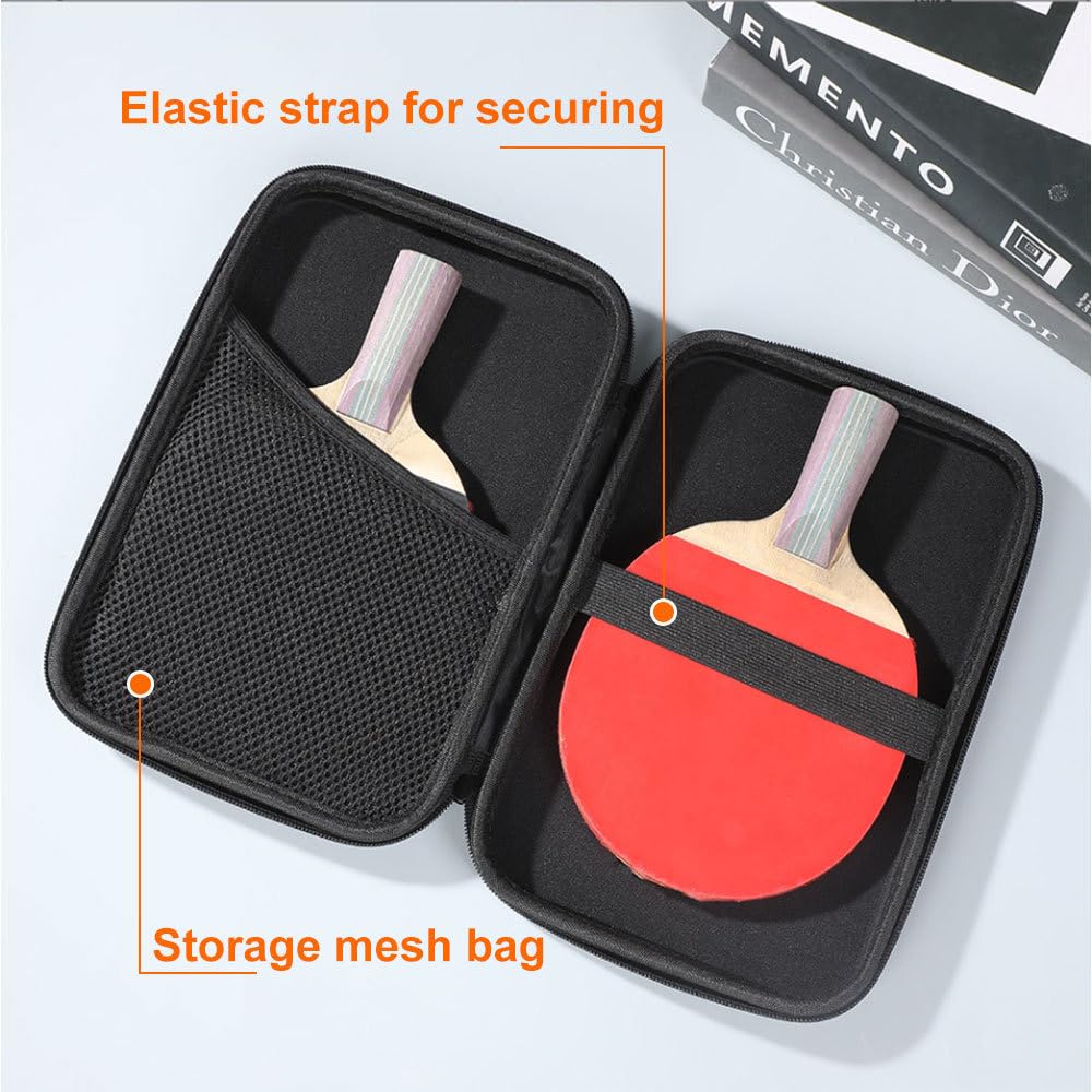 MiOYOOW Custodia per Racchette da Ping Pong, Custodie per Racchetta da Ping Pong con Tracolla Portatile, Borsa per Attrezzatura per Adatta per 2 Racchette e 6 Palline, Borsa Rigida Racchetta