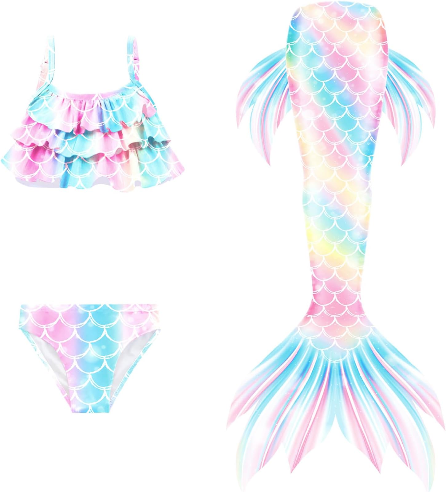 MoonmenMermaid Tails for Swimming for Girls Kids Mermaid Swimsuit Costume Princess Bikini Set Bathing Suits