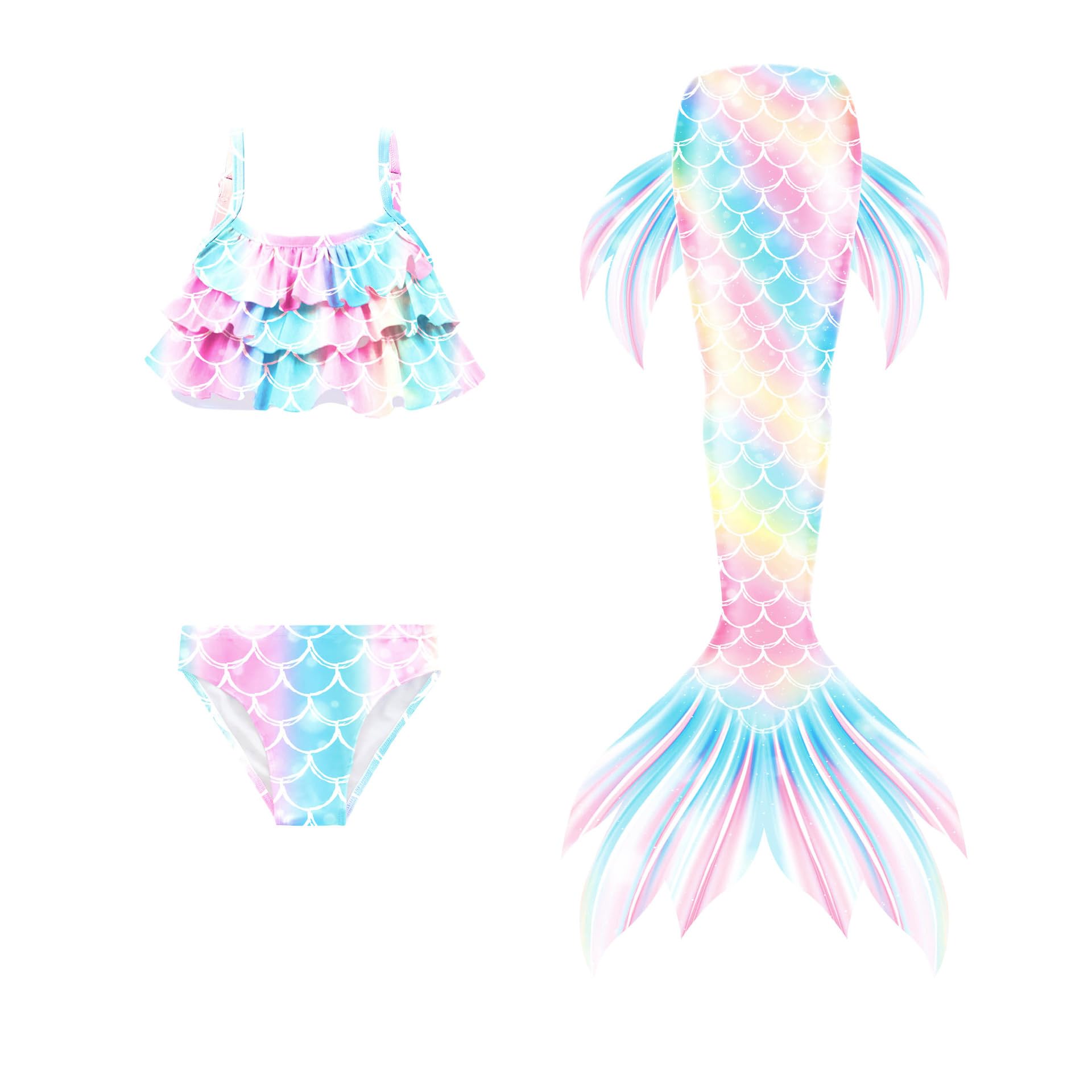 MoonmenMermaid Tails for Swimming for Girls Kids Mermaid Swimsuit Costume Princess Bikini Set Bathing Suits