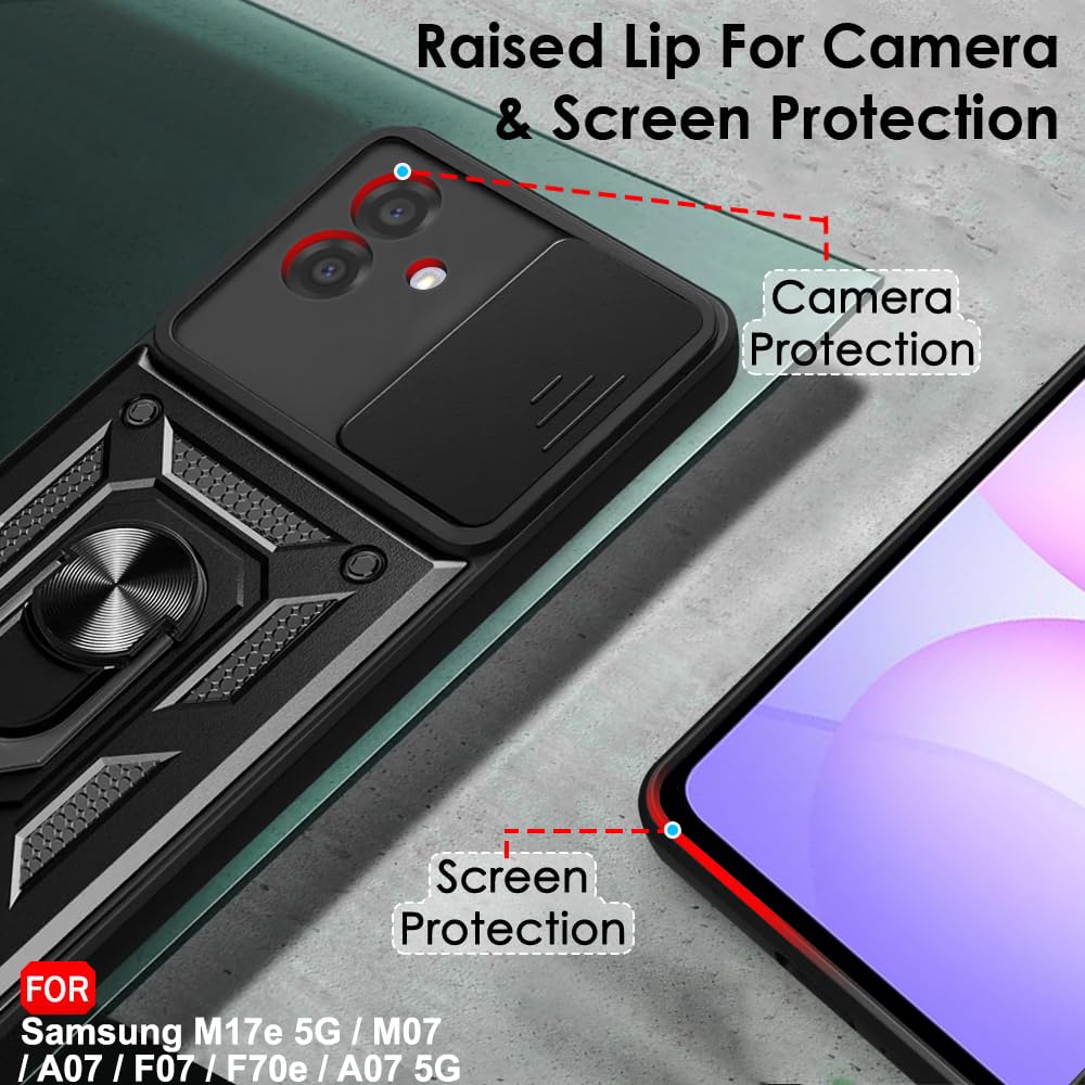 TheGiftKart Tough Armor Bumper Back Cover Case for Samsung Galaxy M17e 5G / M07 / A07 / F07 / F70e / A07 5G |Kickstand & Ring Holder | 360 Degree Protection (PC & TPU, Sliding Camera Cover, Black) — Amazon image 3