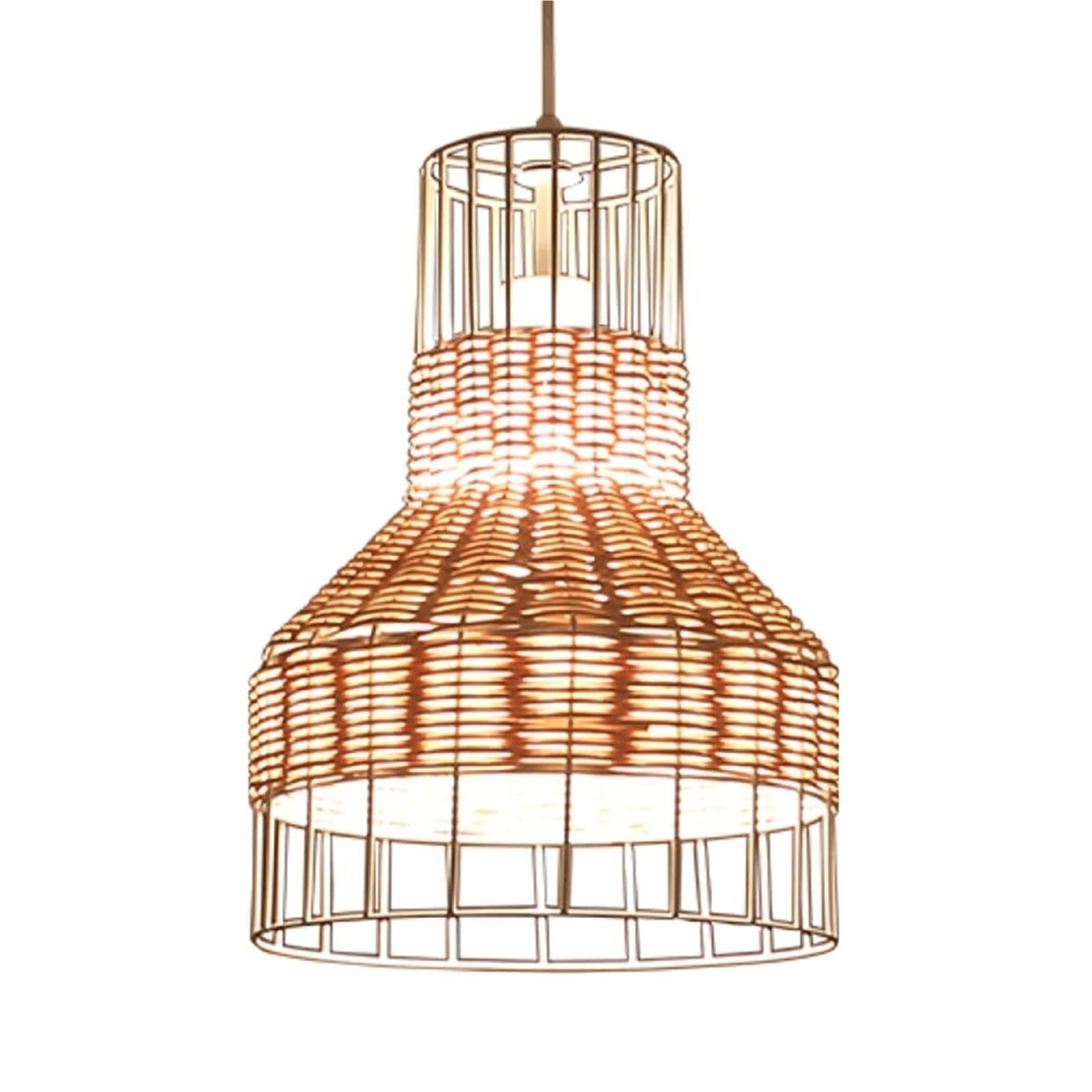 KBUUKYYXouy Tropical Rattan Woven Southeast Asian Wicker Dome Side Glow Pendant Shade Japanese Adjustable Height Hanging for Bedside Restaurant Corridor Cafe Bar