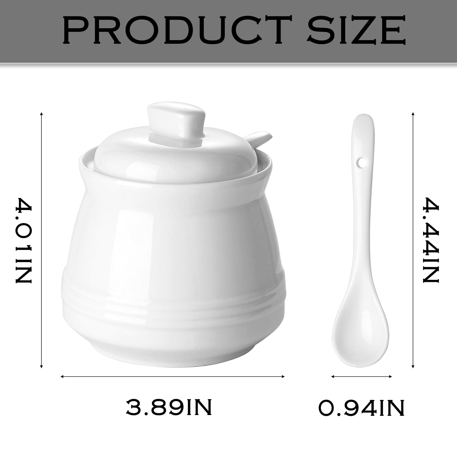 zeeooil Sugar Bowl with Lid and Spoon Set of 2 Ceramic Sugar Pot Container (White), Medium - Image 3