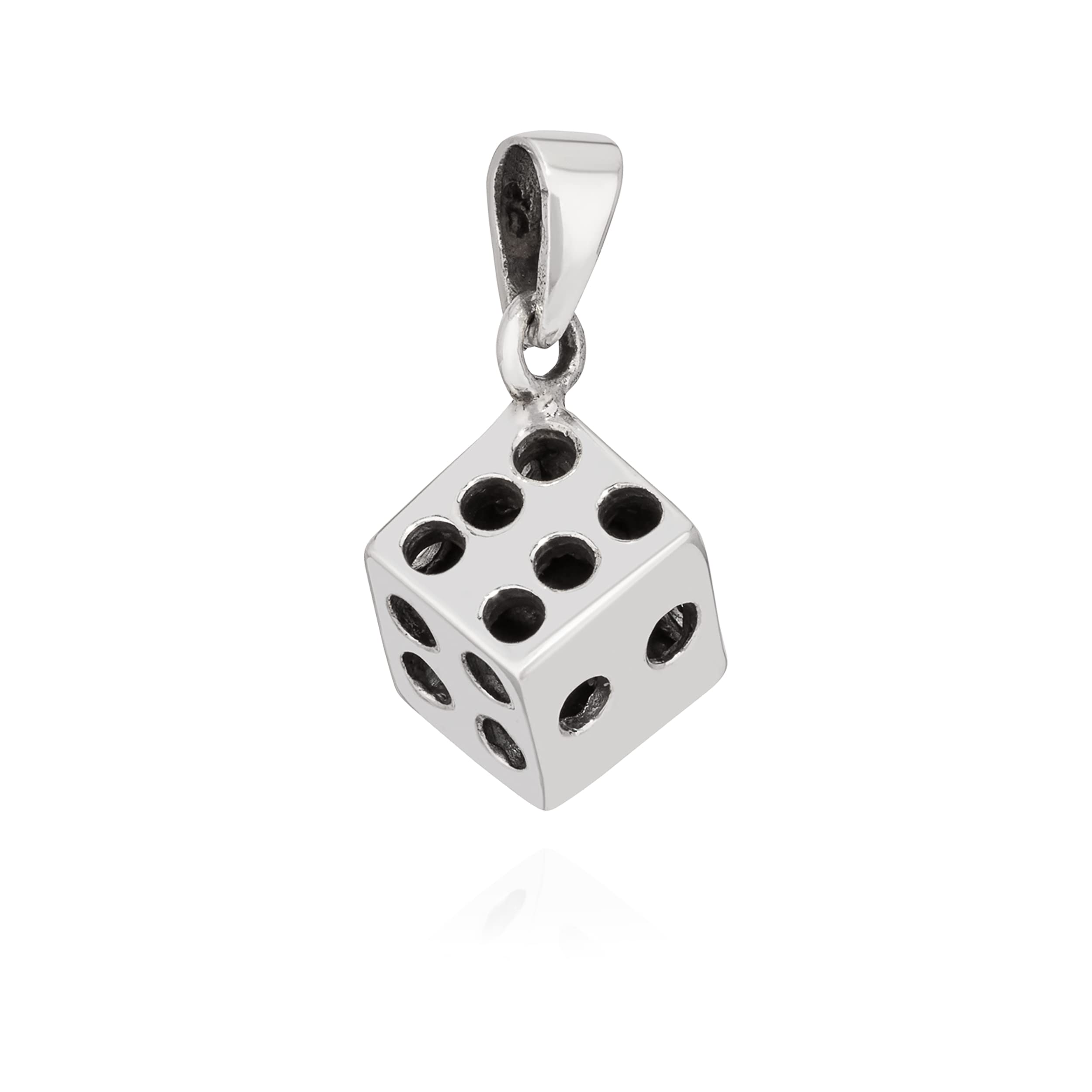 NKlaus 10099 Chain Pendant Dice 925 Silver 8 x 8 mm Play Cube Amulet Silver Pendant Small, Silver