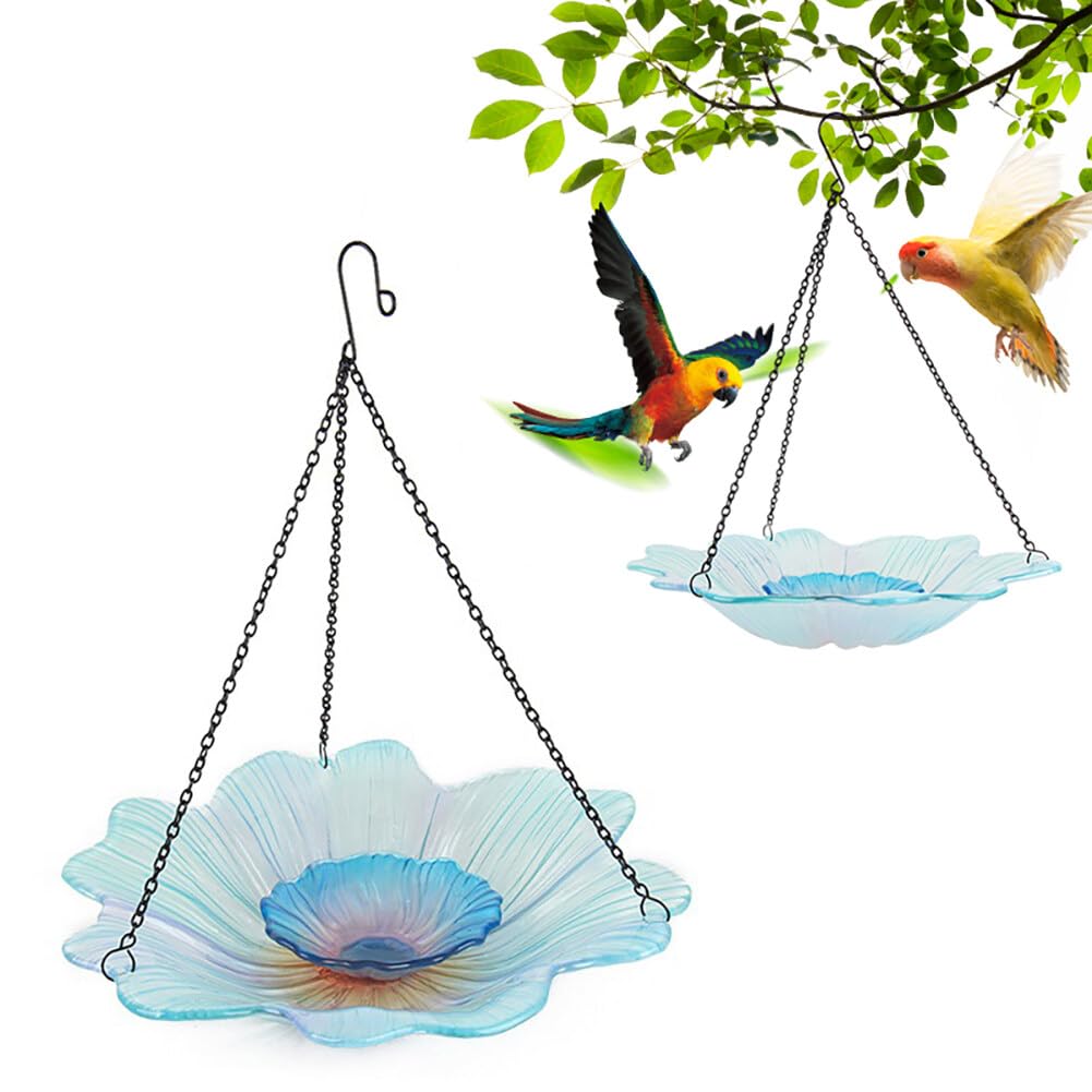 Uposao 1 bebedero para pájaros para colgar, bebedero para pájaros de cristal, flores, patrón de textura, estación de alimentación para jardín, terraza, decoración para exteriores, terraza y patio,