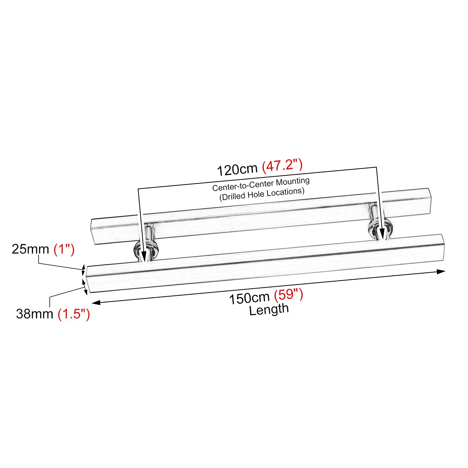 Poignée de Porte coulissante Robuste en Acier Inoxydable Noir Mat pour Portes en Bois et en Verre, 150 cm (59 Pouces), pour Usage Commercial.
