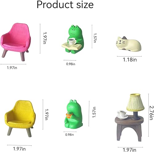 Miniatura 3 de Juego de ranas en miniatura con sofá, gato y lámpara de escritorio, bonitos accesorios de escritorio para decoración de escritorio de oficina y