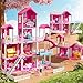 KIZONLY Pink Girl House Playset for Kids 3 4 5 6 7 8 Years Old - Villa Girl Toys with 4 Storeys 10-Room and 2 Dolls, Furniture Accessories, Pretend Play Indoor Toddler Toys Birthday Gifts for 3-5 6-8