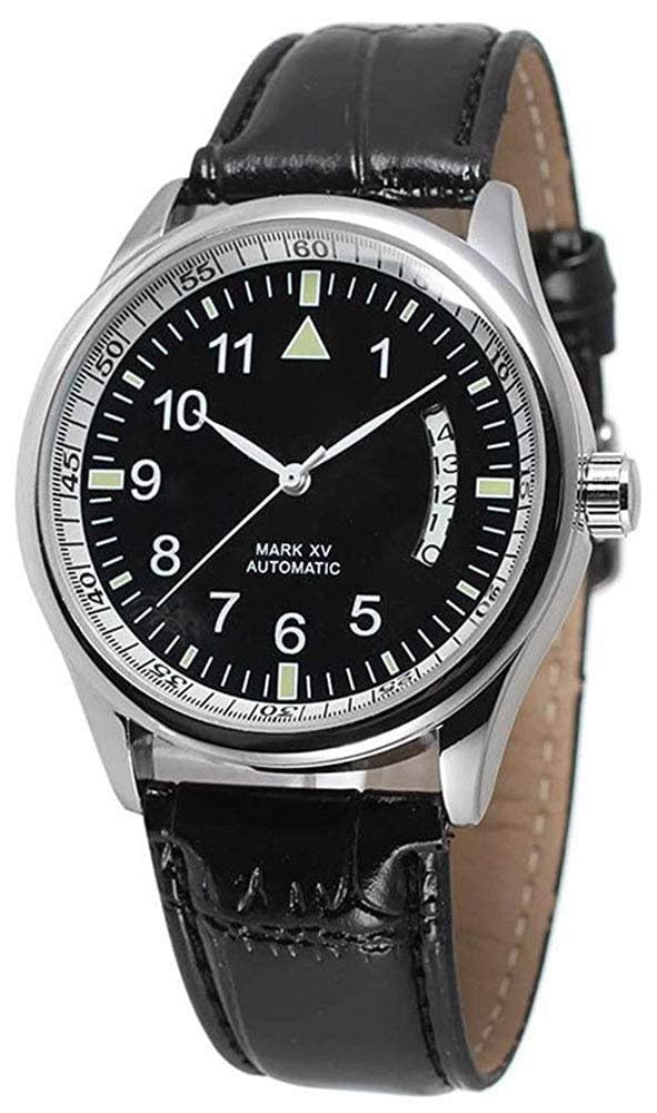 Carlien Men's Sport Date Black Leather Strap Automatic Self Winding Watch (Black)
