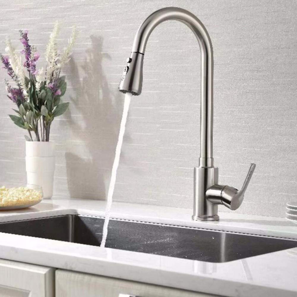 Robinet de cuisine mitigeur eau chaude et froide en chrome brillant pour évier moderne