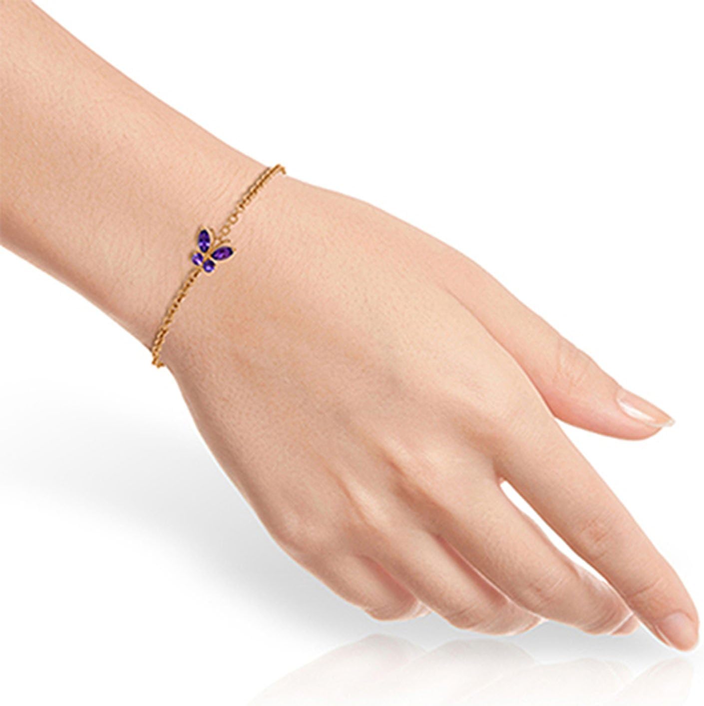 Galaxy Gold GG 14k Rose Gold Amethyst Butterfly Bracelet - Image 2