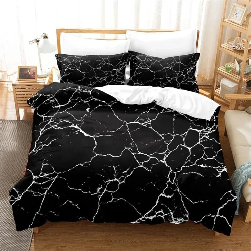 Housse de couette design classique marbre noir et blanc lit 140x200