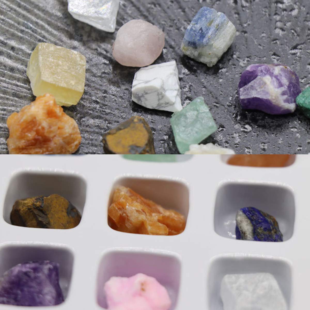 DERCLIVE Lot de 20 Cristaux de Collection Rock and Mineral pour l'éducation de géologie, spécimens minéraux naturels (20)