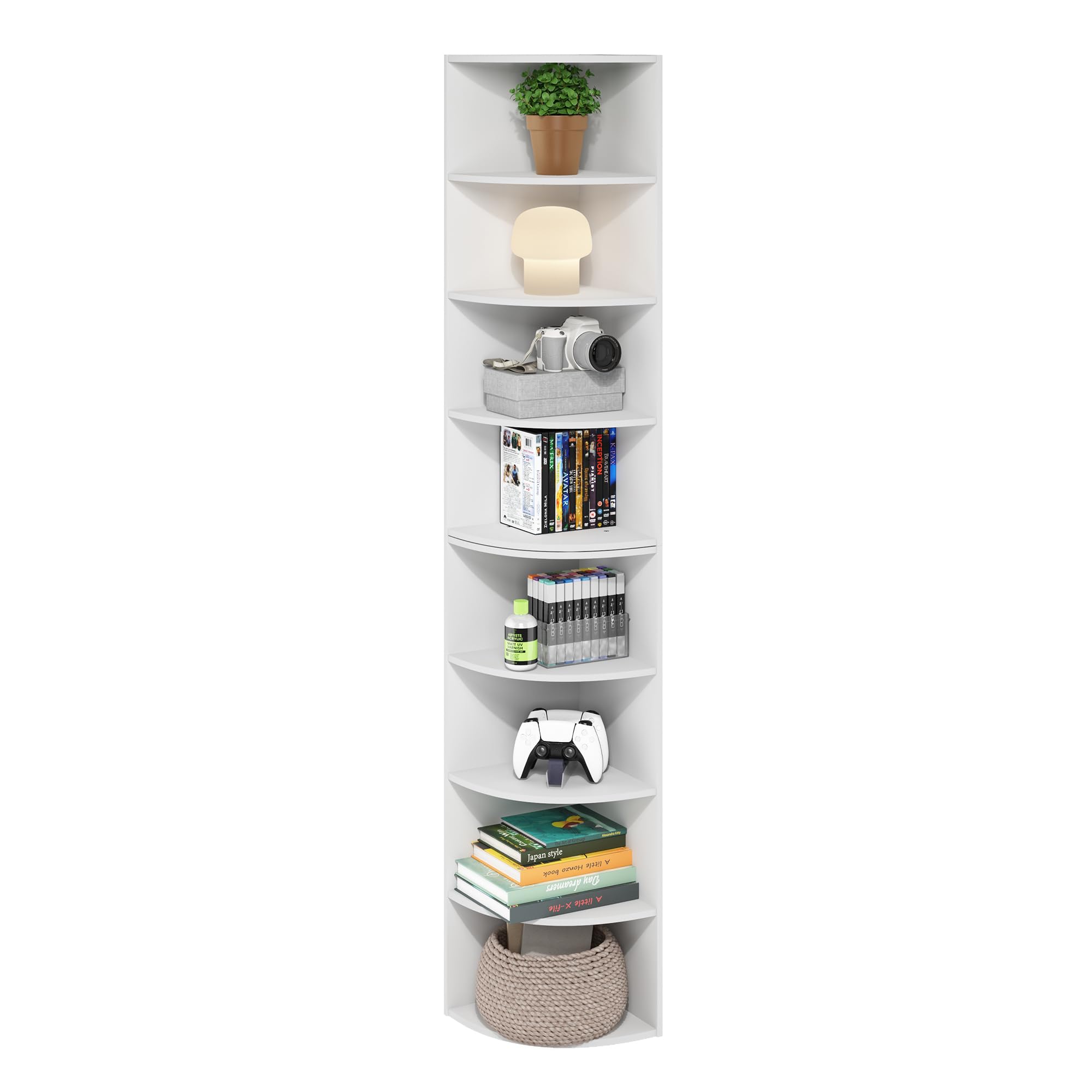 Furinno ECON Mensola Angolare, Libreria Angolare A 8 Ripiani, Scaffale Portaoggetti, Scaffale Espositivo, Libreria, Per Organizzazione E Contenimento In Soggiorno, Ufficio Domestico, Bianco