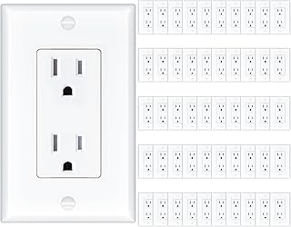 Amico 50 Pack Wall Outlet, 15 Amp Outlets, UL Listed, Tamper Resistant Standard Electrical Outlet, Decorator Receptacle with Wall Plate, Suitable for Home and Business, 125V/1875W, White