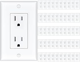 Amico 50 Pack Wall Outlet, 15 Amp Outlets, UL Listed, Tamper Resistant Standard Electrical Outlet, Decorator Receptacle with Wall Plate, Suitable for Home and Business, 125V/1875W, White