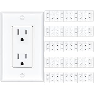Amico 50 Pack Wall Outlet 15 Amp Outlets UL Listed Tamper Resistant Standard Electrical Outlet Decorator Receptacle with