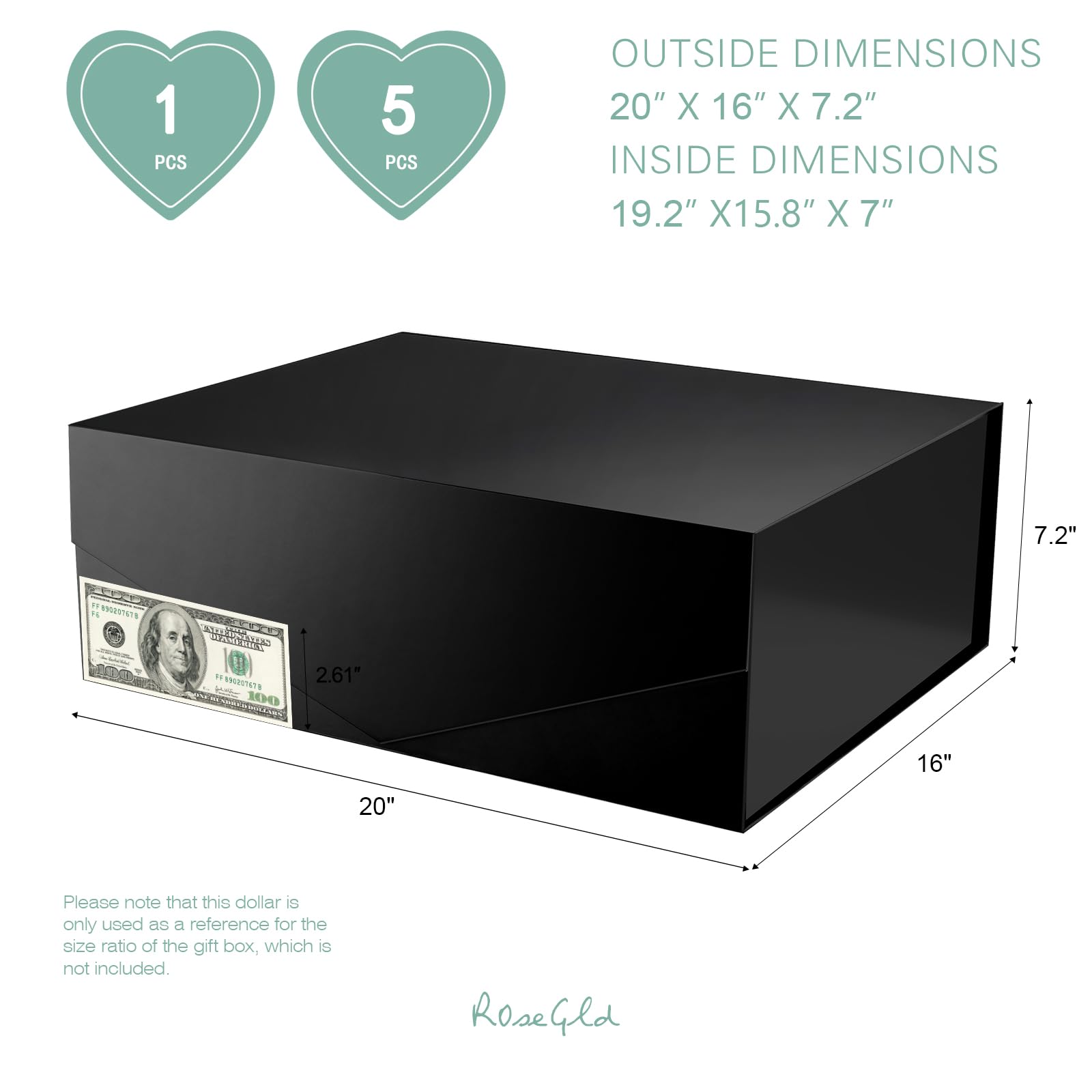 ROSEGLD Extra große Geschenkbox, 50,8 x 40,6 x 18,3 cm, riesige magnetische Geschenkbox | Brautjungfern-Antragsbox mit Deckel für Geschenke