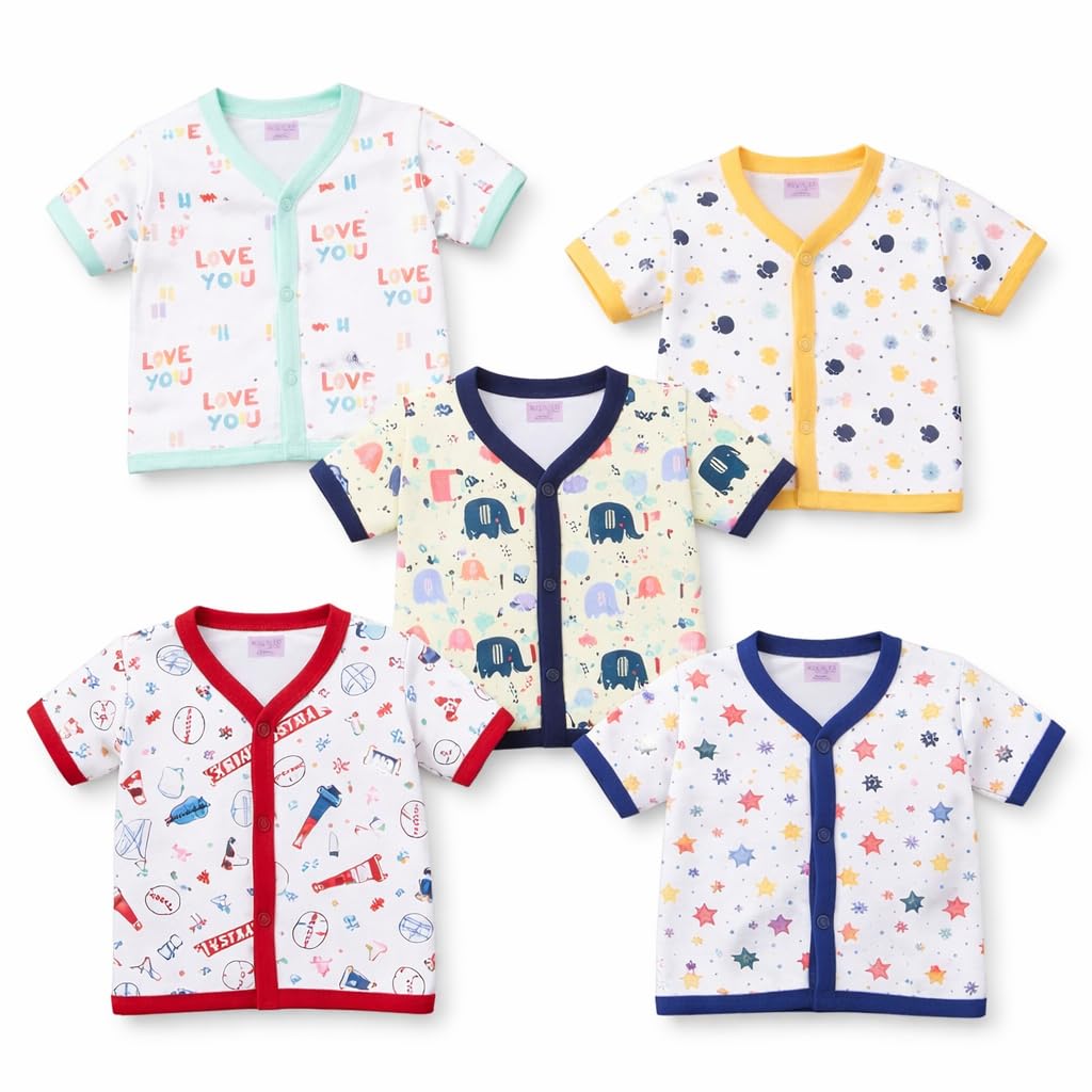 Baby Boys' & Baby Girls' T-Shirt Hosiery Cotton Clothing Jhabla/Vest Front Open T- Shirt with Snap Buttons Pack of 5-image-7