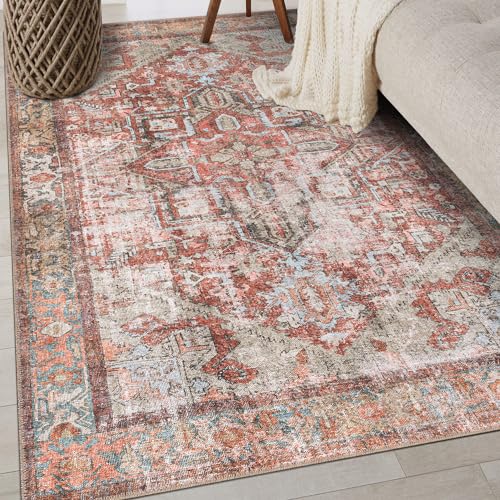 Rugshop Multi Vintage Boho Medallion Area Rug — Machine Washable, 9'x12' for Living Room, Dining Room and Bedroom