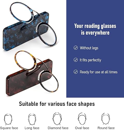 Miniatura 3 de DXYXYO Mini lentes de lectura sin brazos con clip en la nariz para hombres y mujeres, paquete de 2 lectores delgados y compactos con estuche