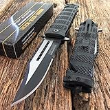 Tac-force Black Spring Assisted Open Sawback Bowie Tactical Rescue Folding Pocket Knife