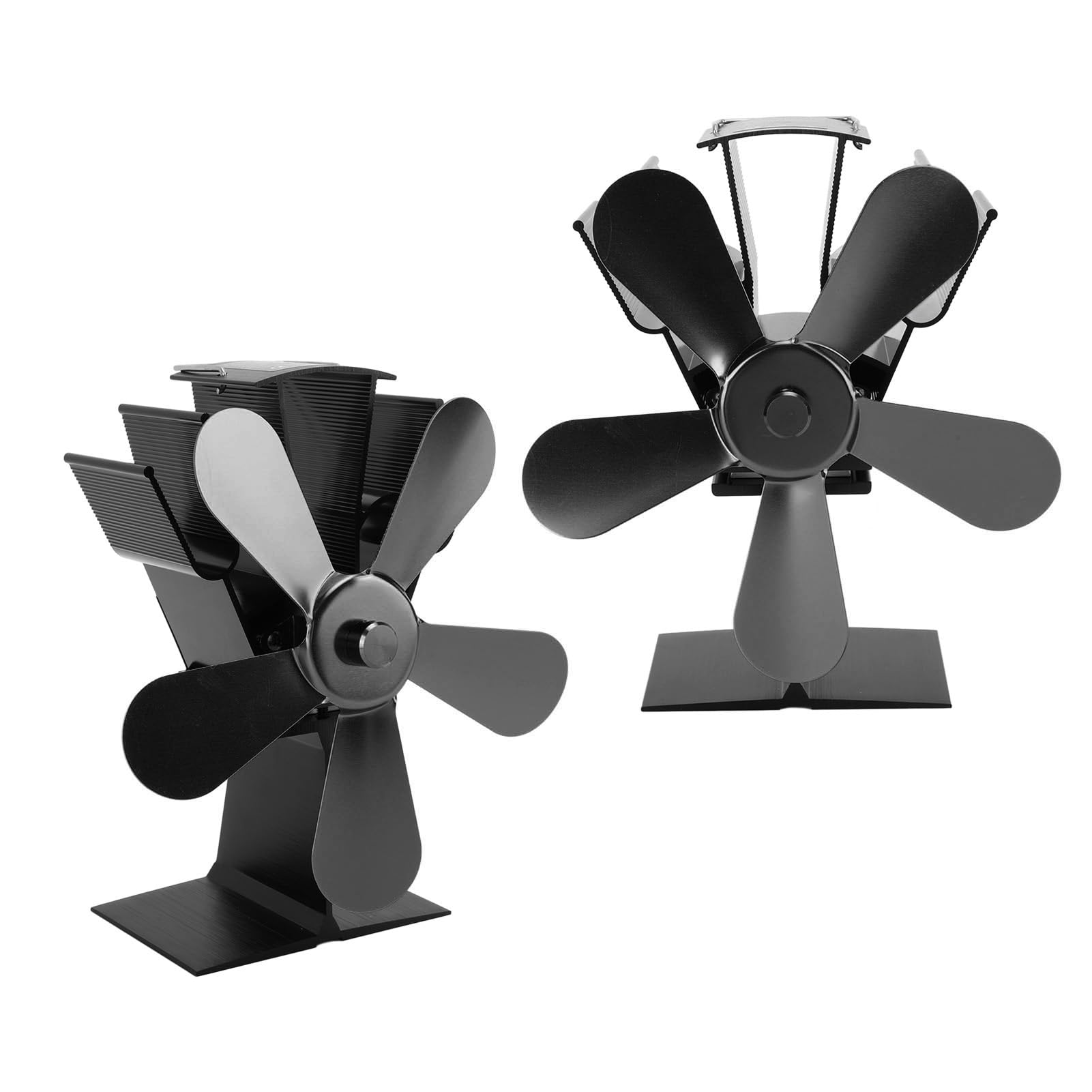 Ventilatore per stufa a legna a 5 pale, alimentato a calore, per caminetto, ideale per stufe a legna e a pellet. Funzionamento silenzioso, risparmio energetico. Lega di allu (Nera)