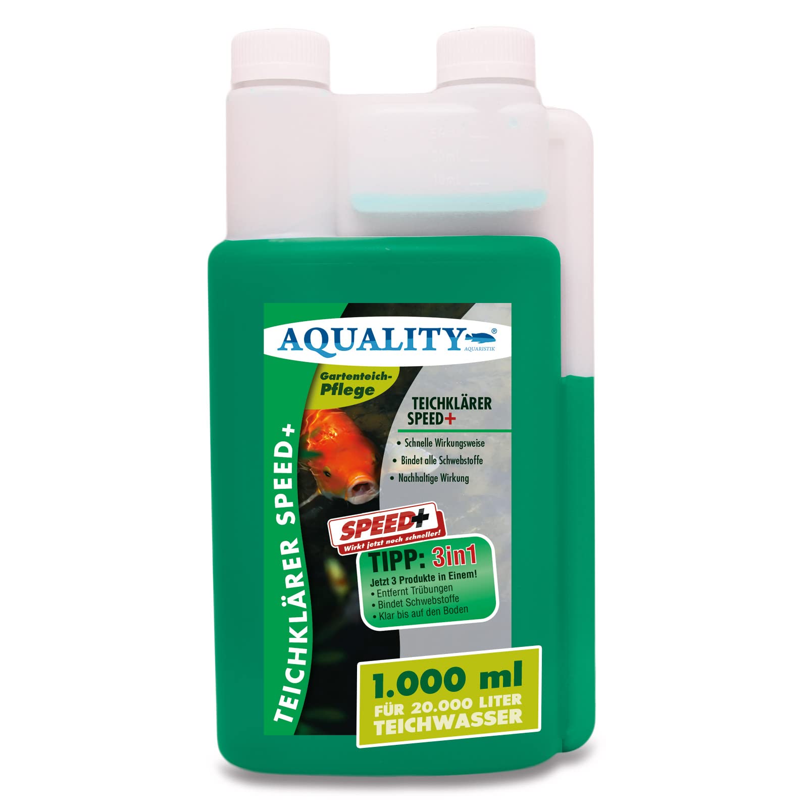 AQUALITY Klarwasser Teichpflege-Komplettset (Set mit Teichklärer und Wasserwerte Stabilisator für einen klaren Gartenteich, nachhaltige Wirkung), Inhalt:20.000 Liter