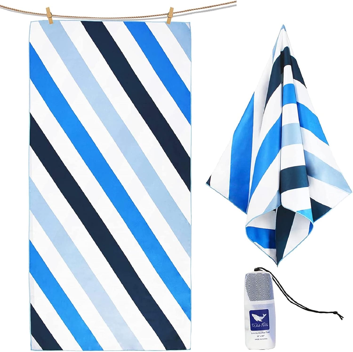 Whale Flotilla Large Quick Dry Beach Towel (30"x60"), Microfiber Sand Free Beach